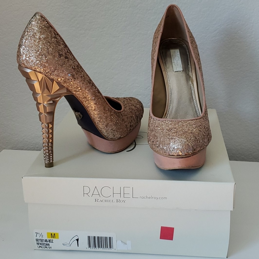 Rachel Roy Rose Gold Glitter Platform Heels
